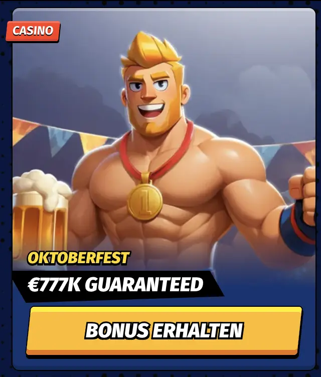 Oktoberfest Bonusangebot BigClash Casino BigClash Casino Oktoberfest Aktion mit Cartoon Figur und Bierkrug